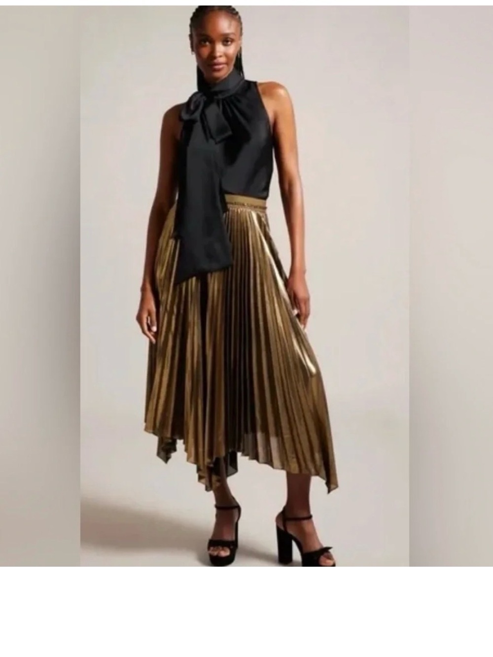 Ted Baker Metallic Gold Pleated Midi Skirt - Picture 10 of 11
